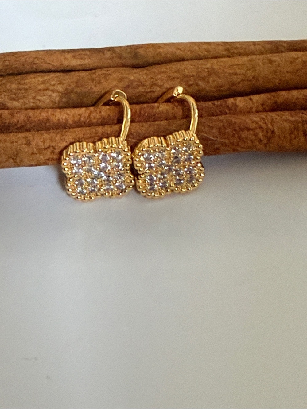 Gold Crystal Cluster Clover Drop Earrings - Women Jewelry